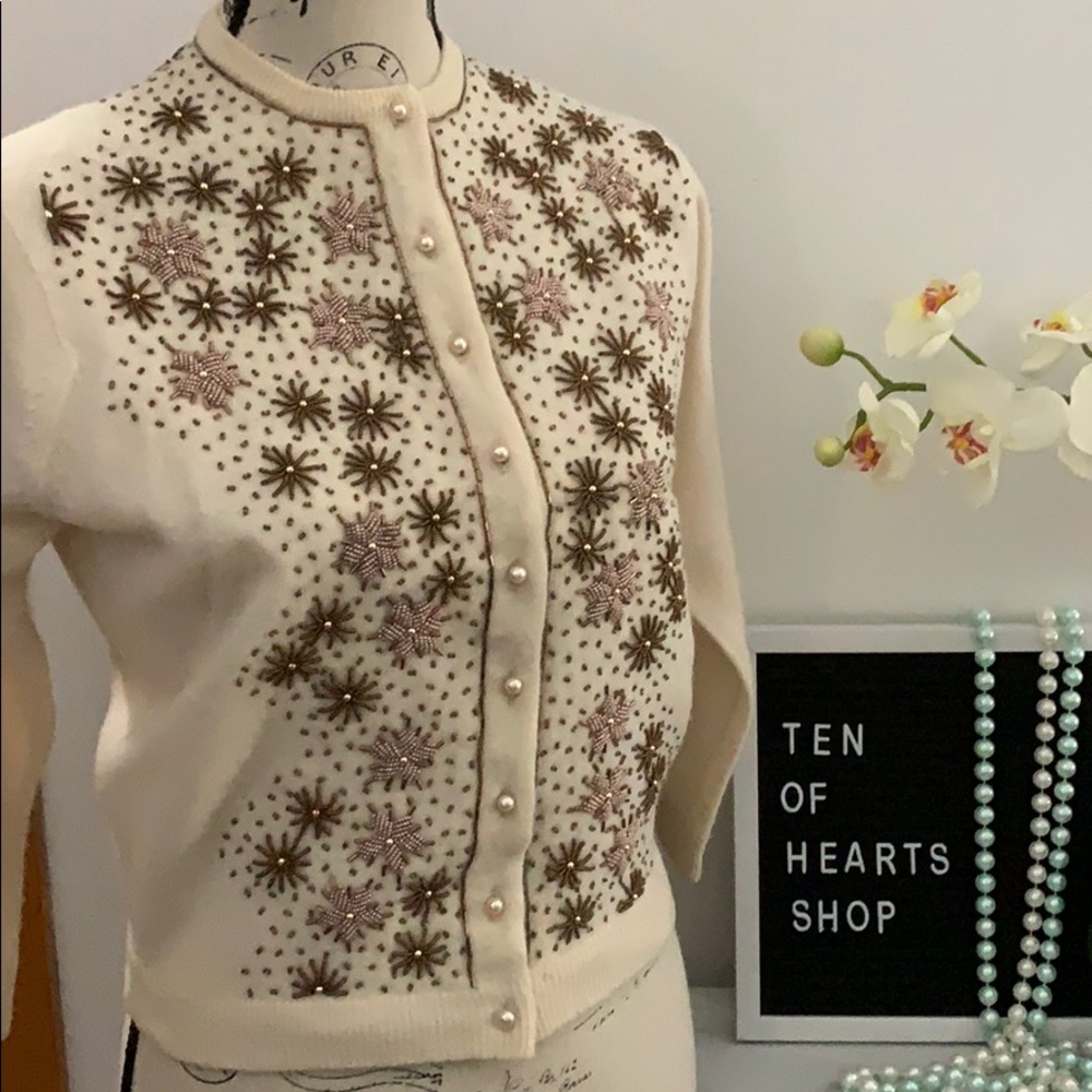 Vintage Snowflake Beaded Cardigan